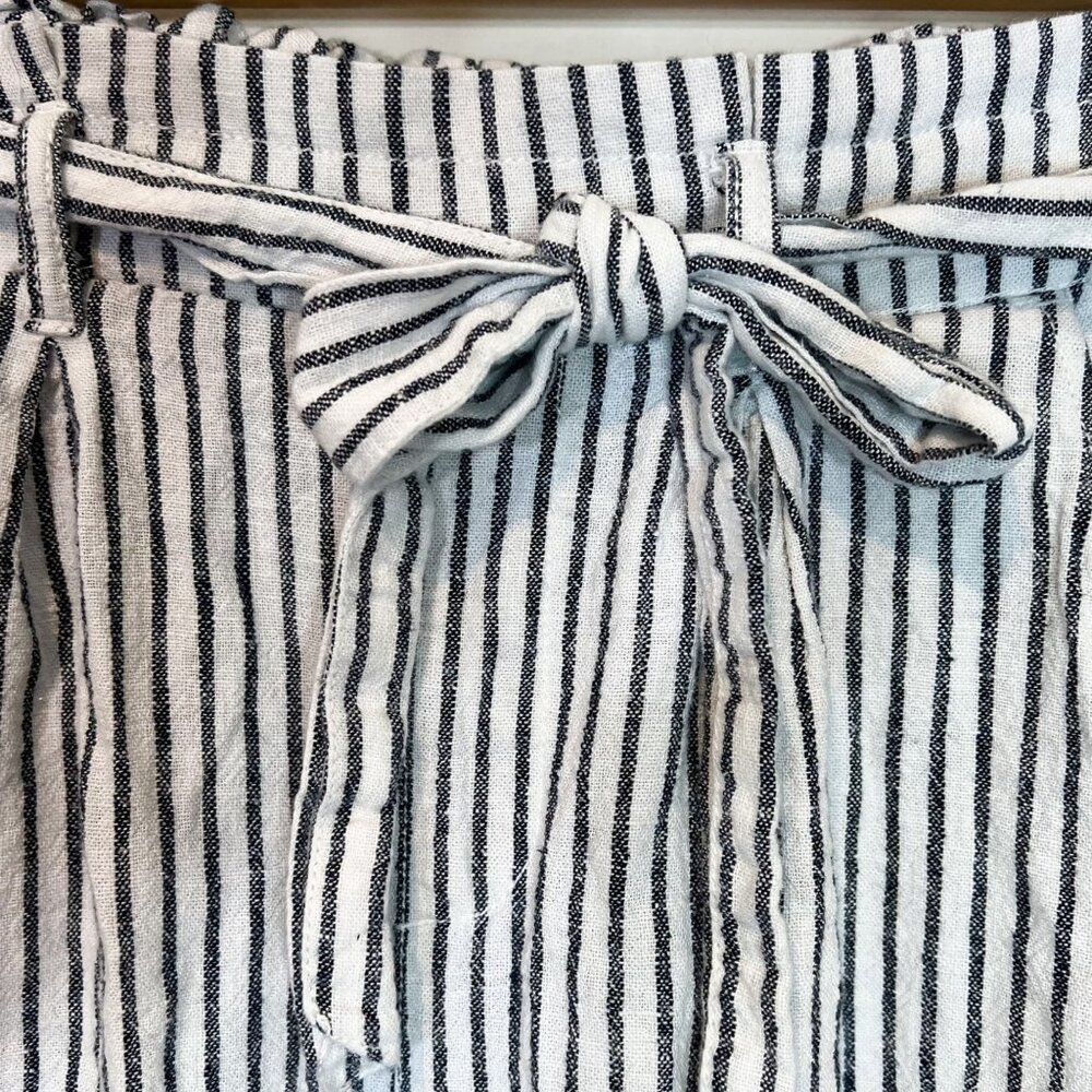 ANTI BLUE Pants S Linen Blend Striped Cropped Blue White Pullon Size Small - Picture 6 of 8